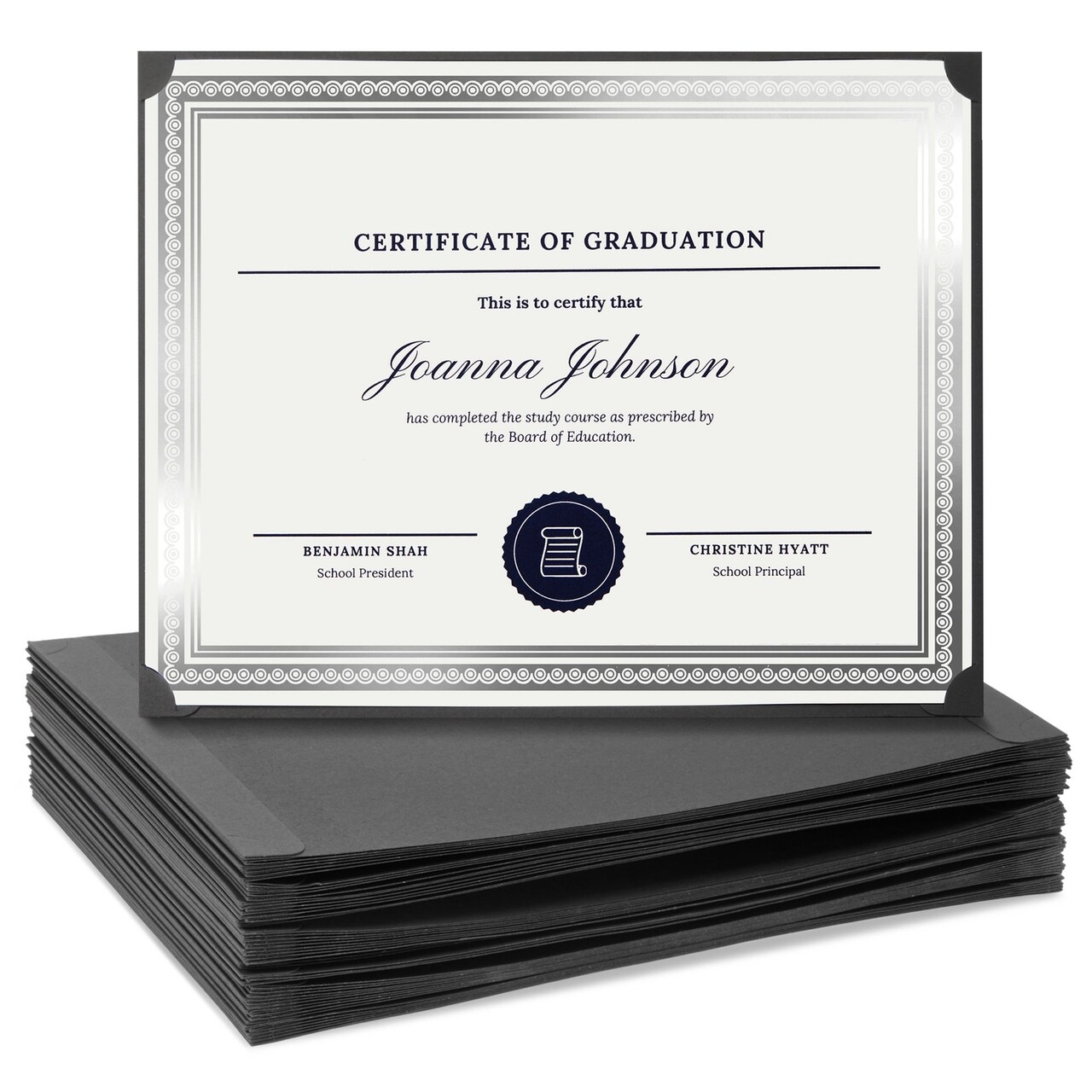 48 Pack Single Sided Award Certificate Holders - Bulk Certificate Holders for Graduation, Diploma, Employee Appreciation, Certification (fits 8.5x11, Black)